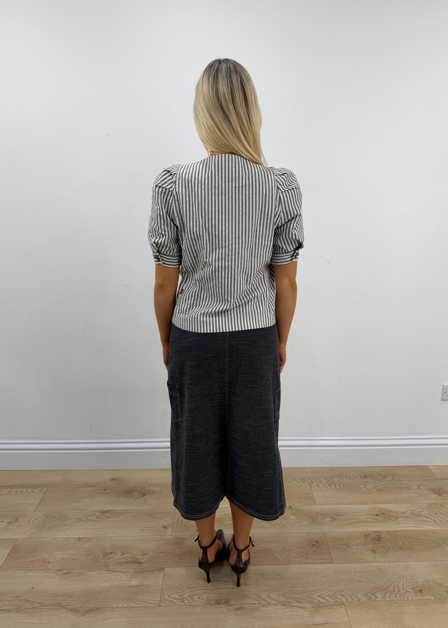 medium grey and white striped puff sleeve shirt 5