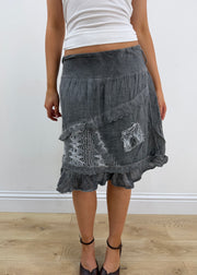 small grey lace detail midi skirt with bubble hem 1