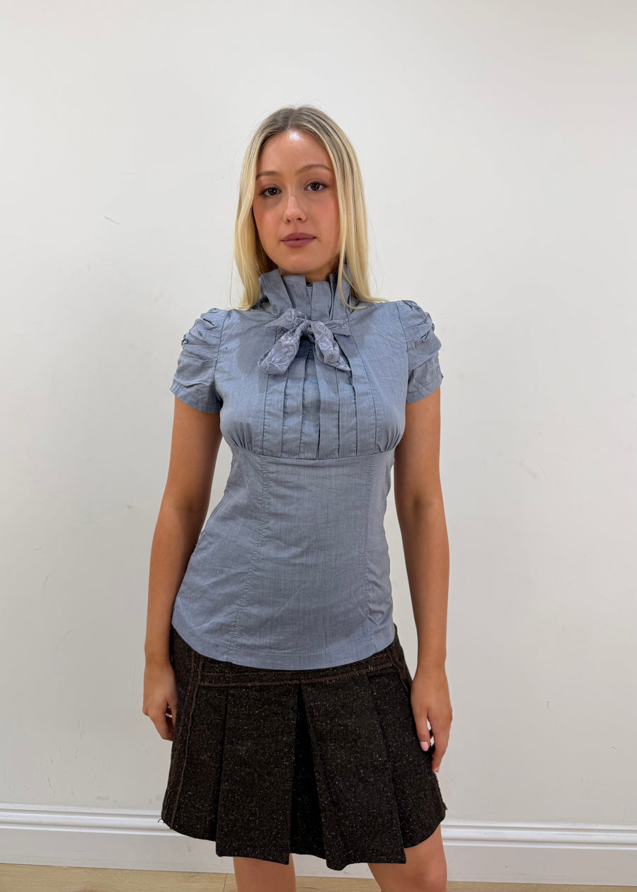 medium porta fortuna blue pleated blouse 1