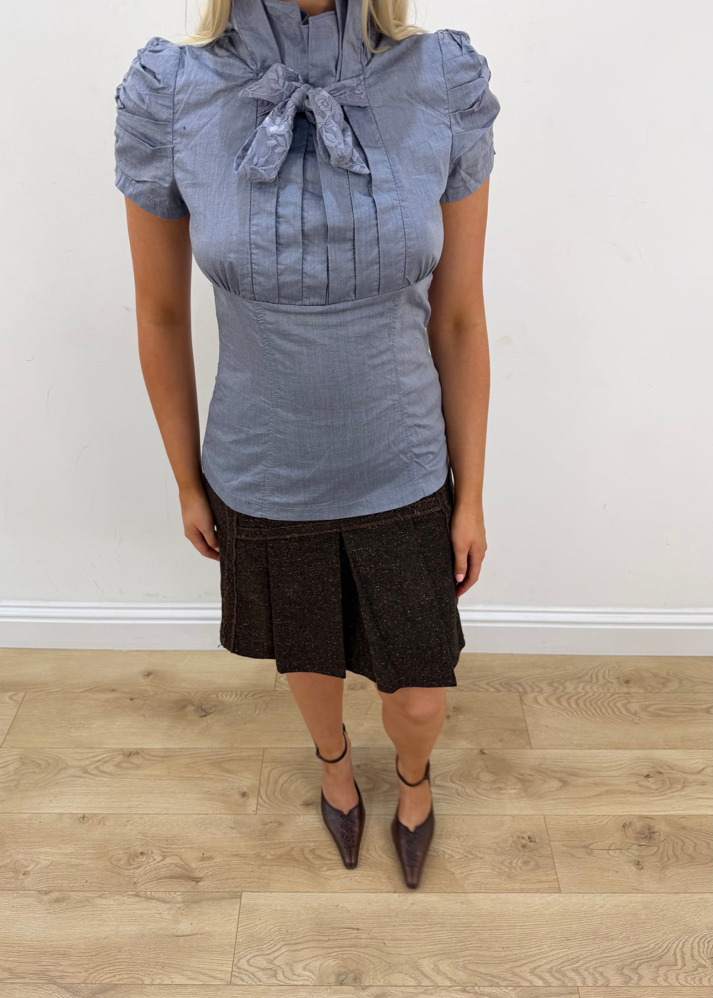 medium porta fortuna blue pleated blouse 3
