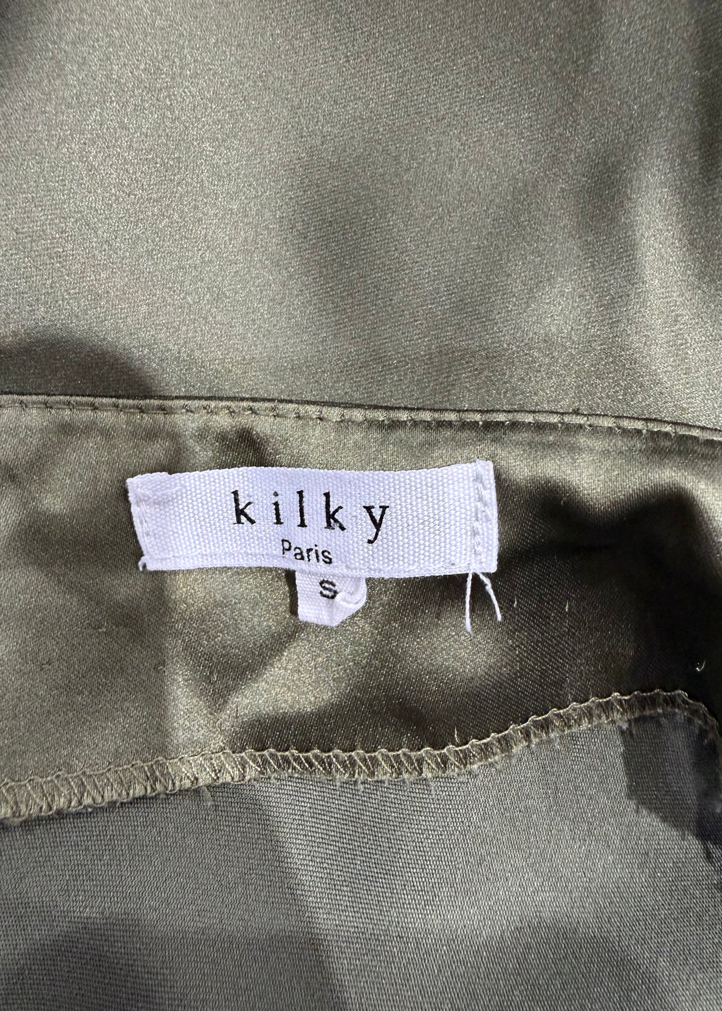 small kilky paris green satin midi skirt 6