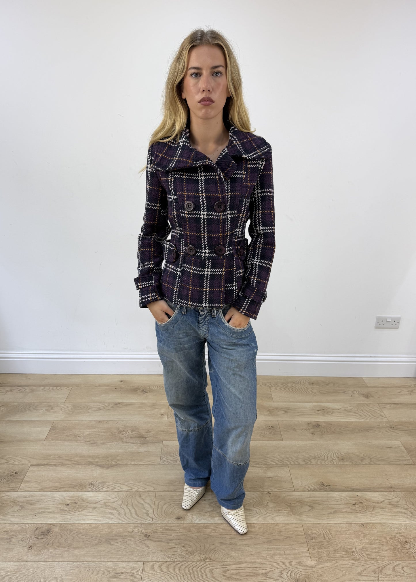 Small purple and white tartan jacket 1