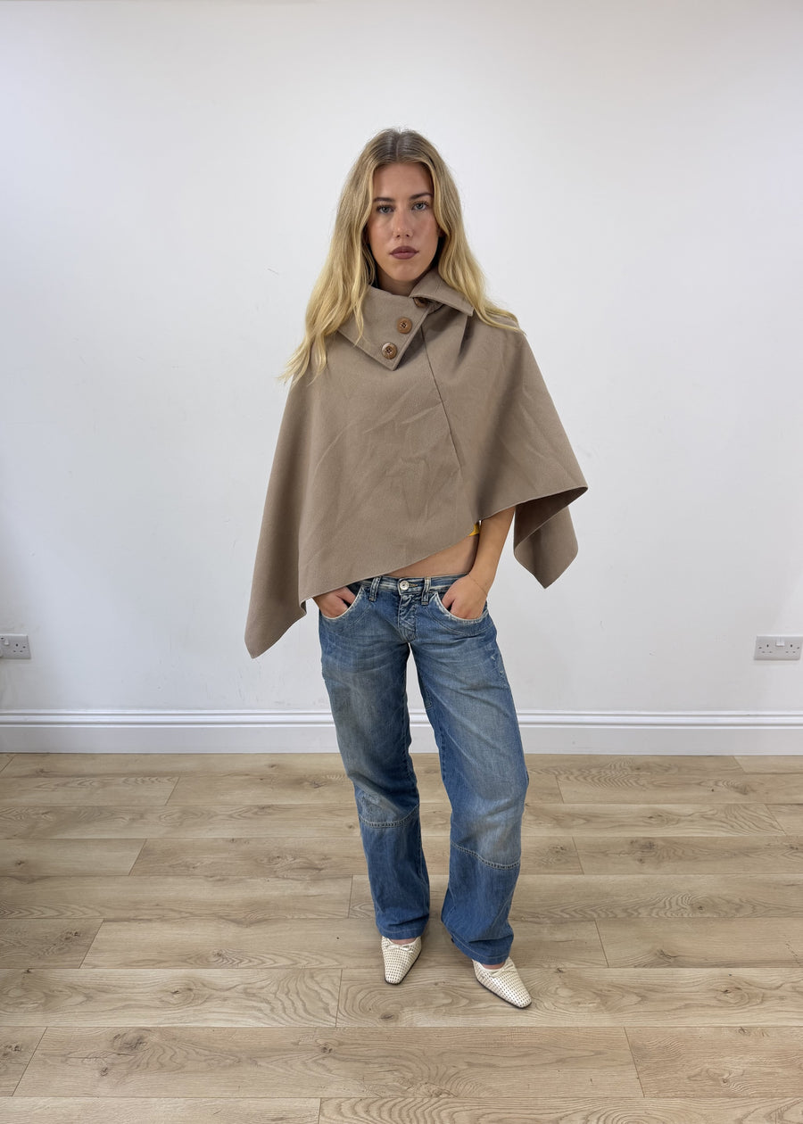 Beige button detail cape poncho 1