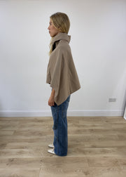 Beige button detail cape poncho 5