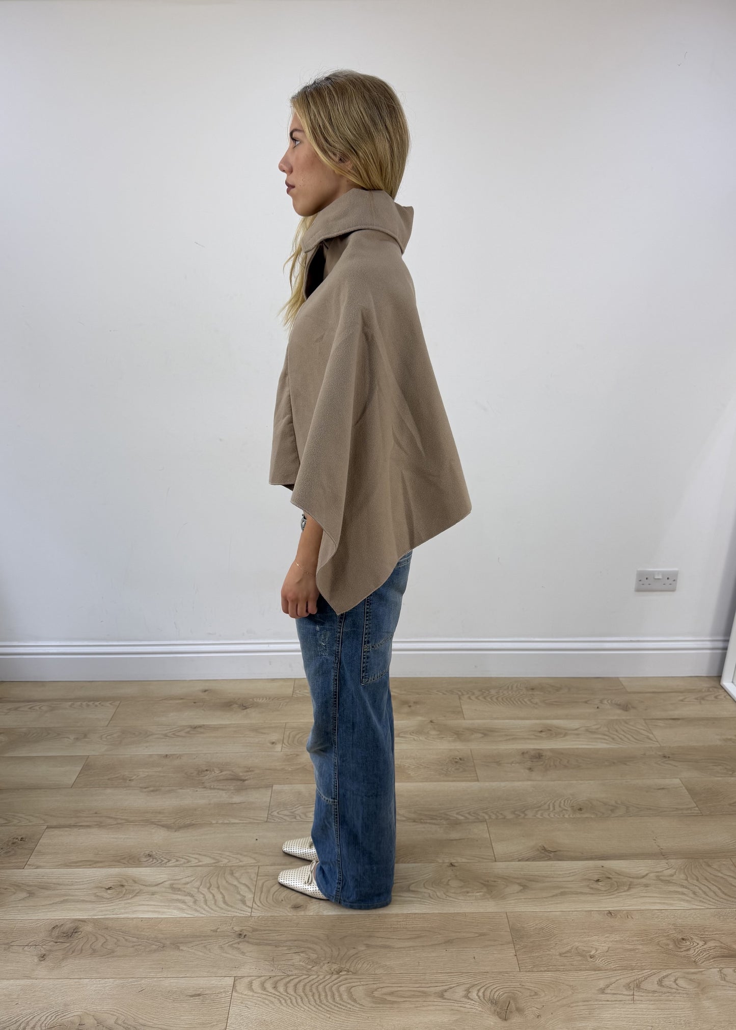 Beige button detail cape poncho 5