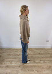 Beige button detail cape poncho 6