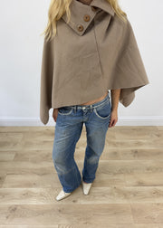 Beige button detail cape poncho 8