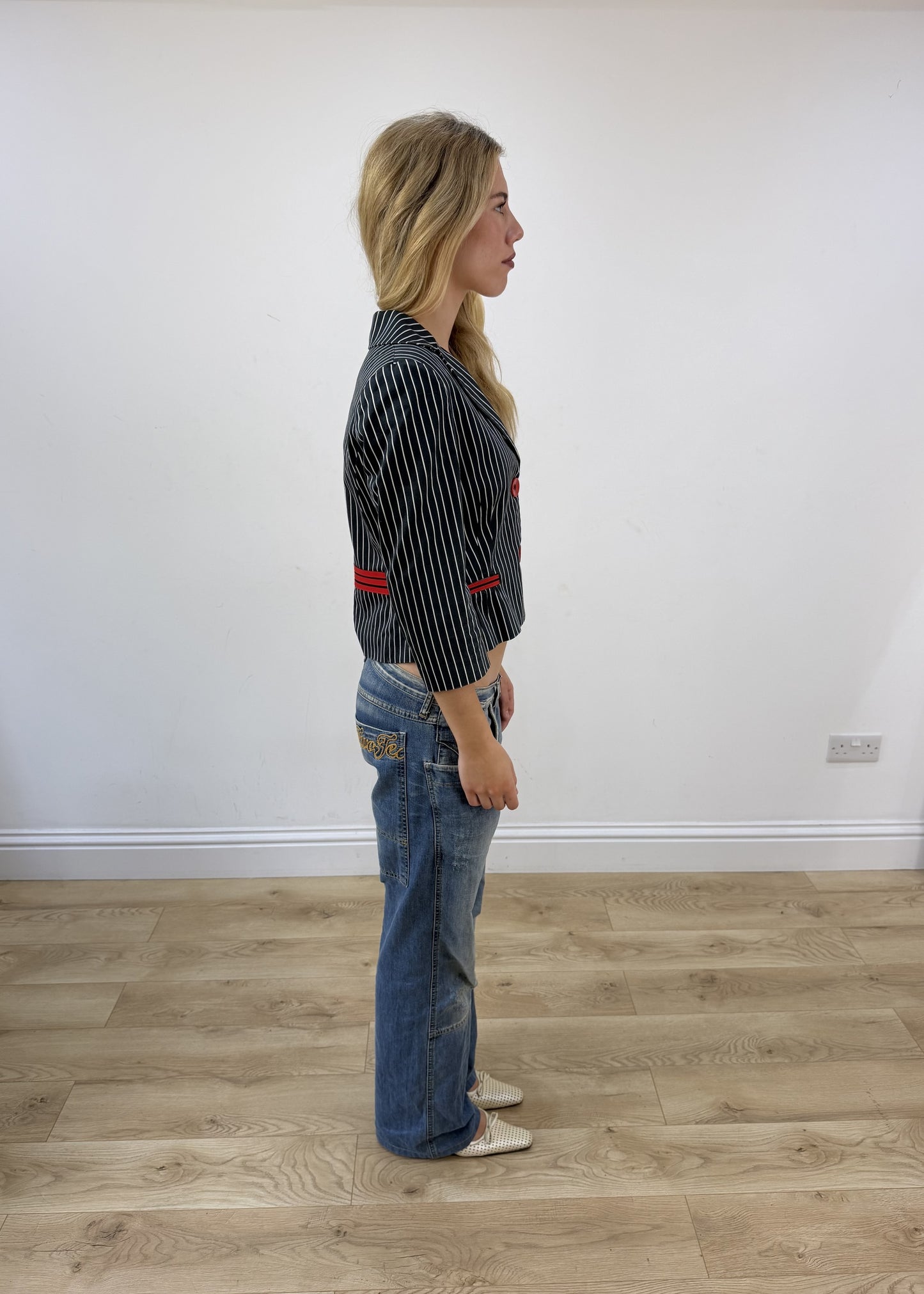 small navy pinstripe jacket image 6
