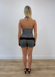 small grey plaid tailored shorts back view