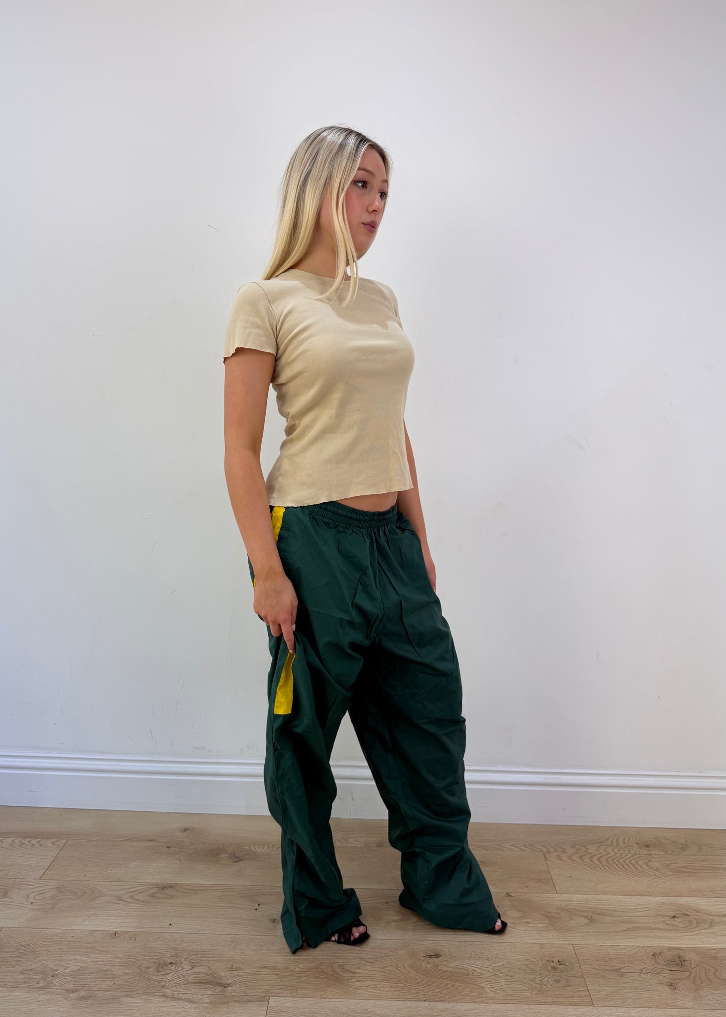 small green cargo trousers other side