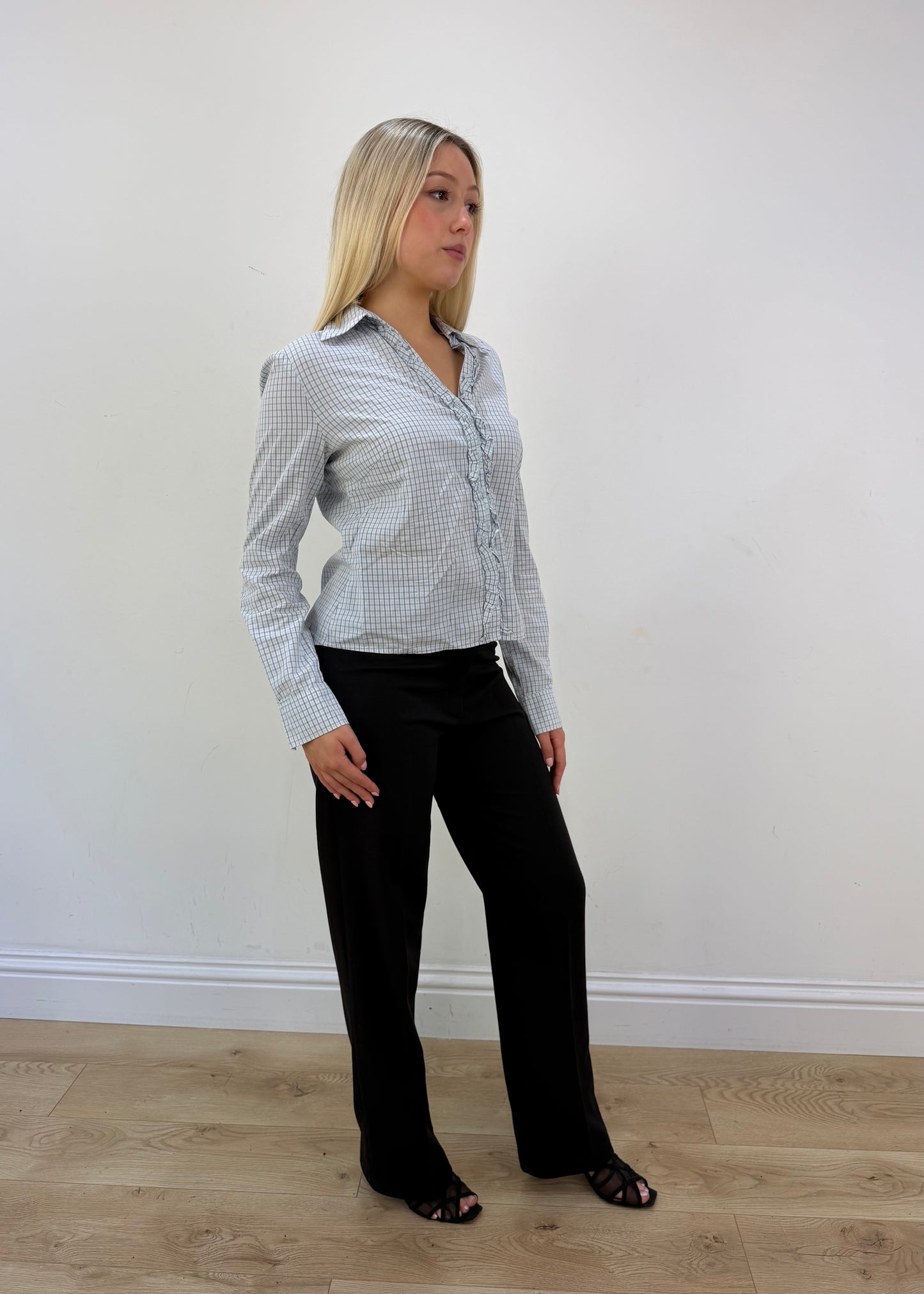 small black vivette tailored trousers posed view