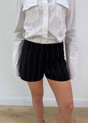 small black pinstripe shorts label or detail