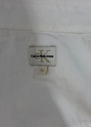 extra large white calvin klein collared long sleeve blouse label or detail