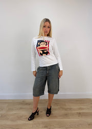 small grey guess denim knee-length shorts image 3