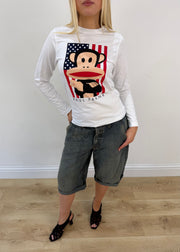 small white paul frank graphic long sleeve top image 2
