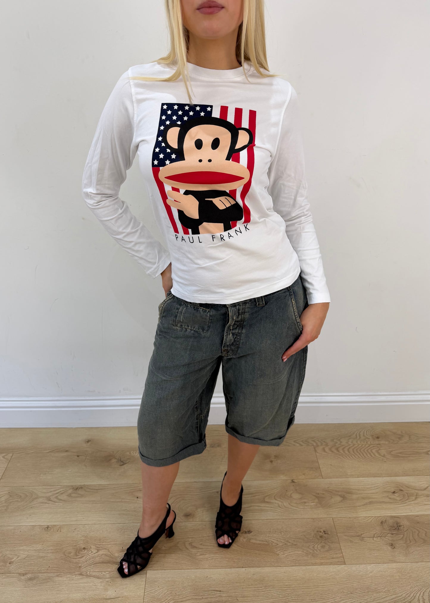 small white paul frank graphic long sleeve top image 2