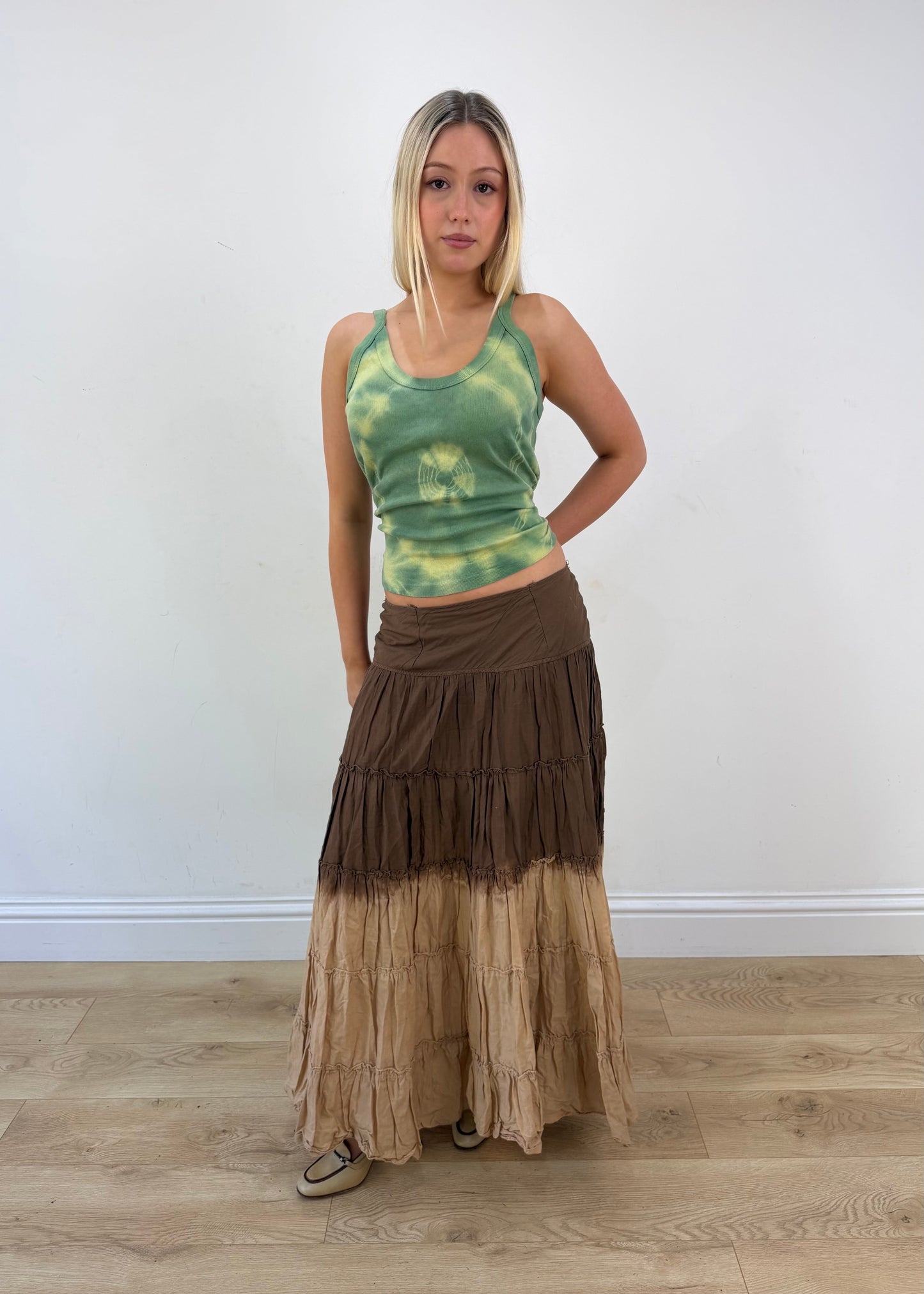 small brown dip dye maxi skirt