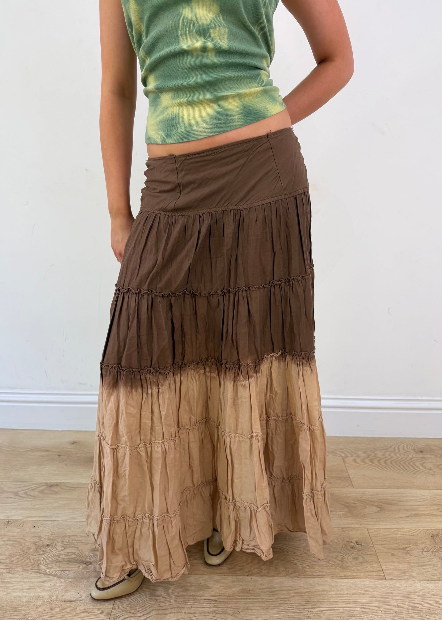 small brown dip dye maxi skirt
