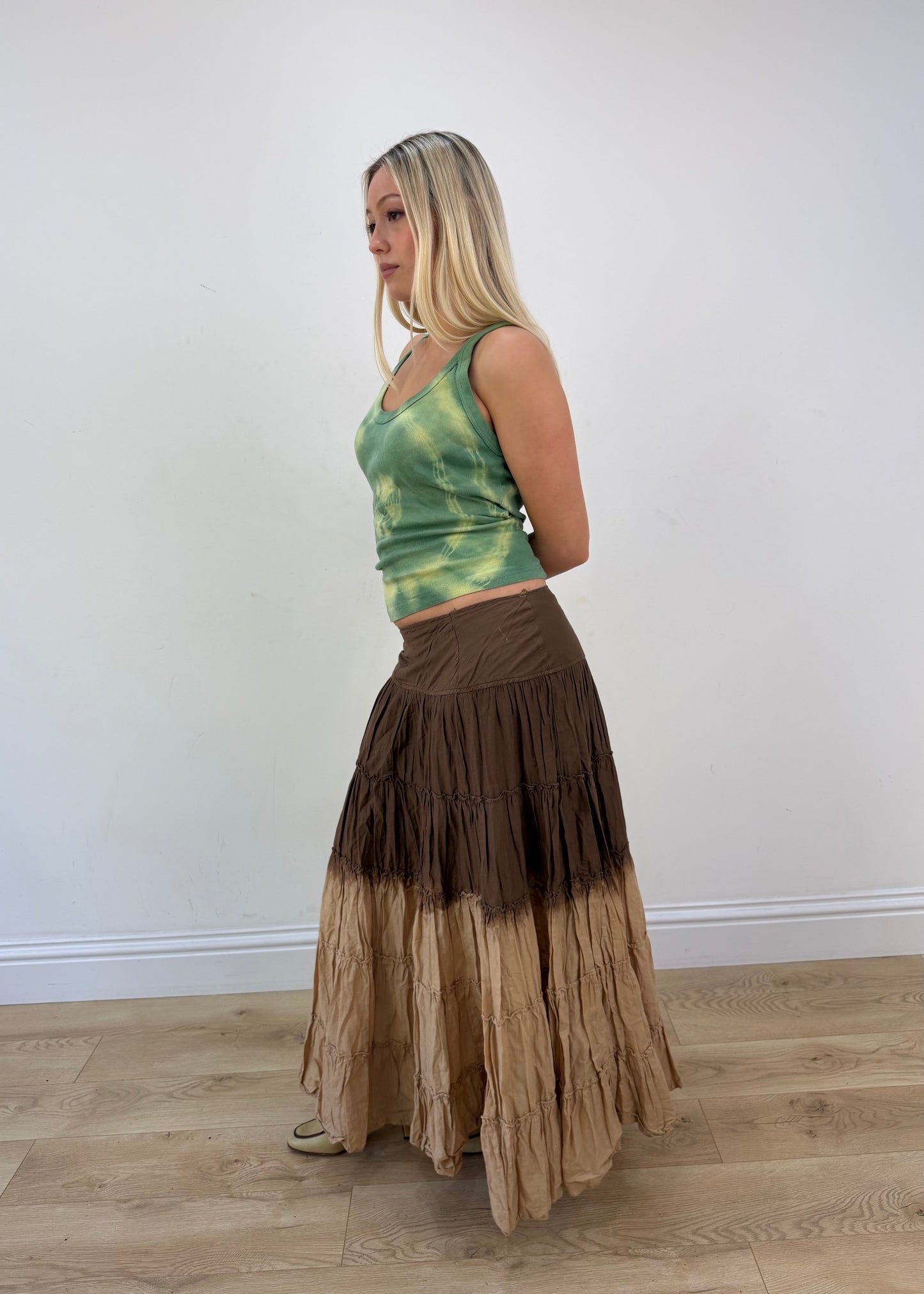 small brown dip dye maxi skirt