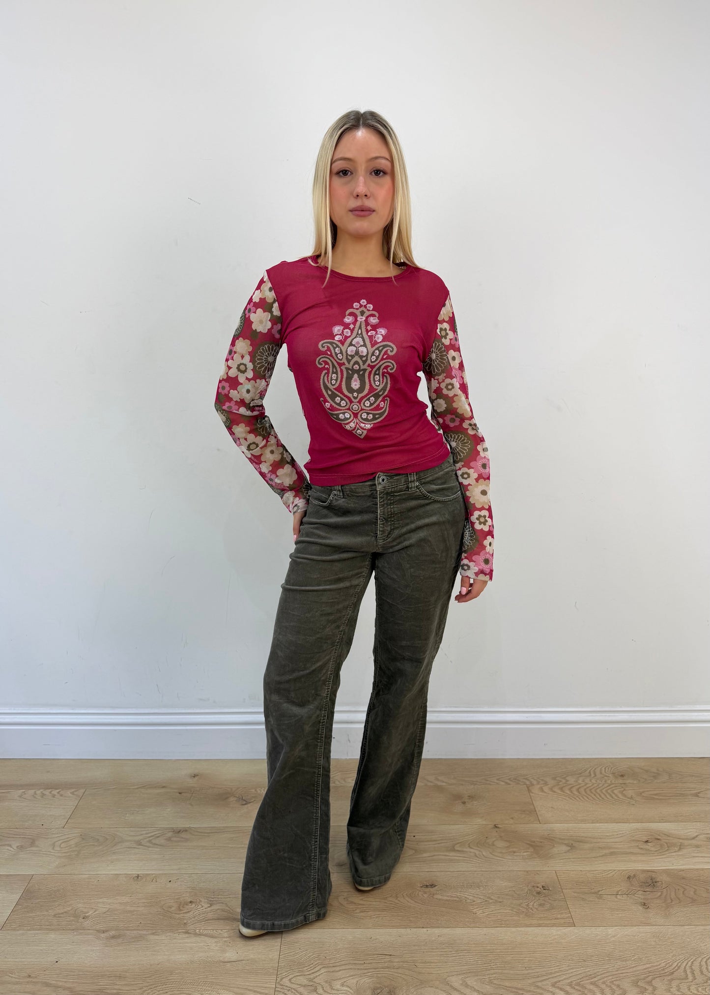small brown esprit corduroy flared trousers