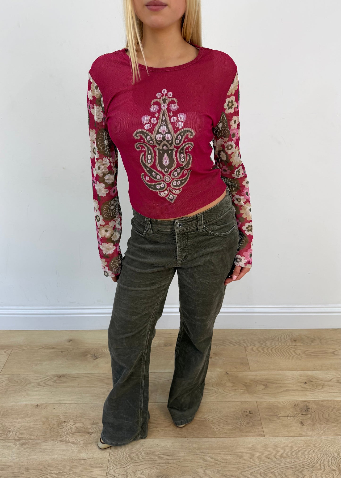 small brown esprit corduroy flared trousers