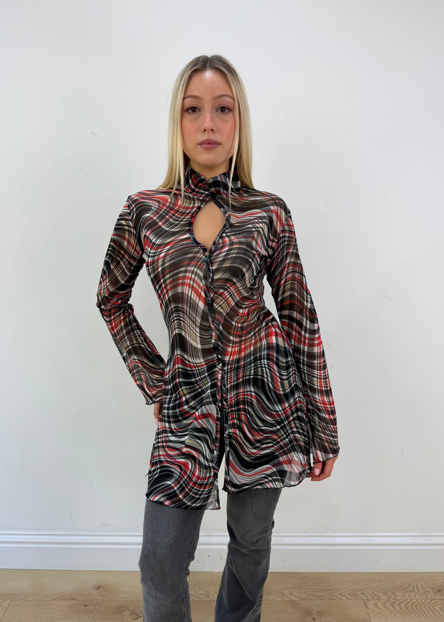 medium black and red d&g sheer tunic dress image 1