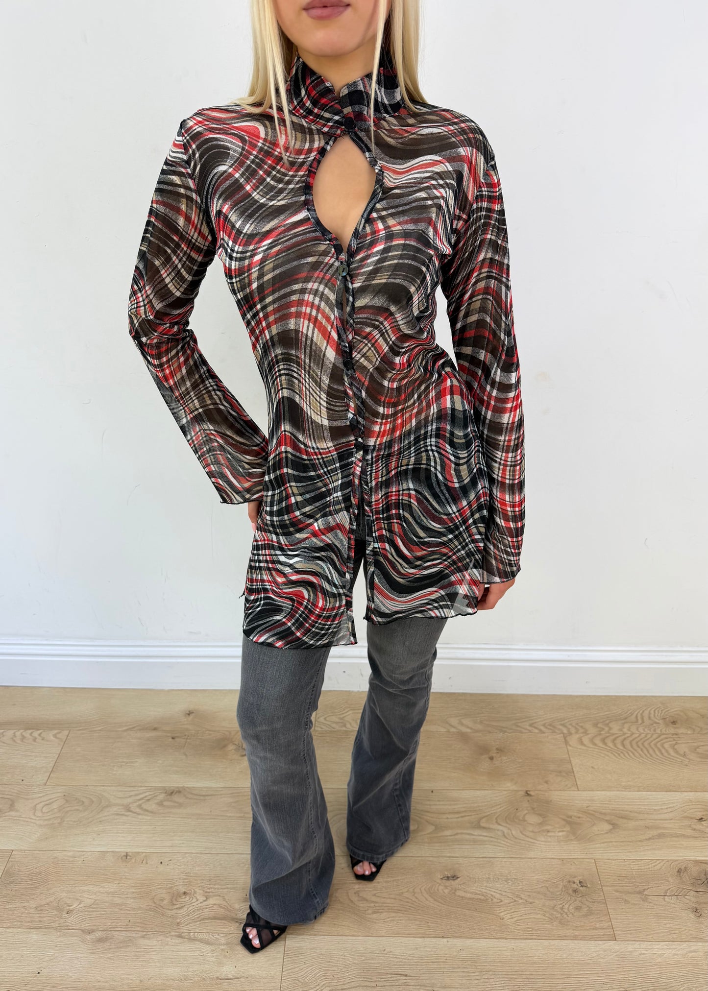 medium black and red d&g sheer tunic dress image 2