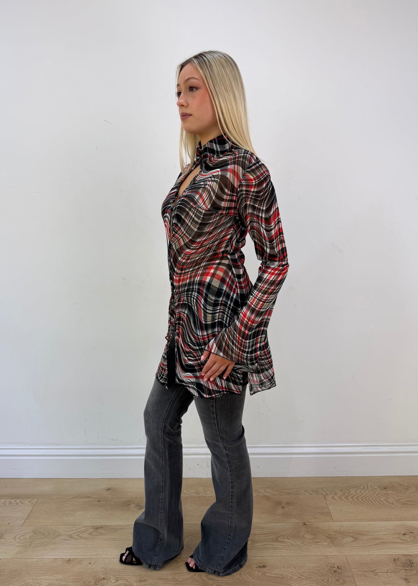 medium black and red d&g sheer tunic dress image 4