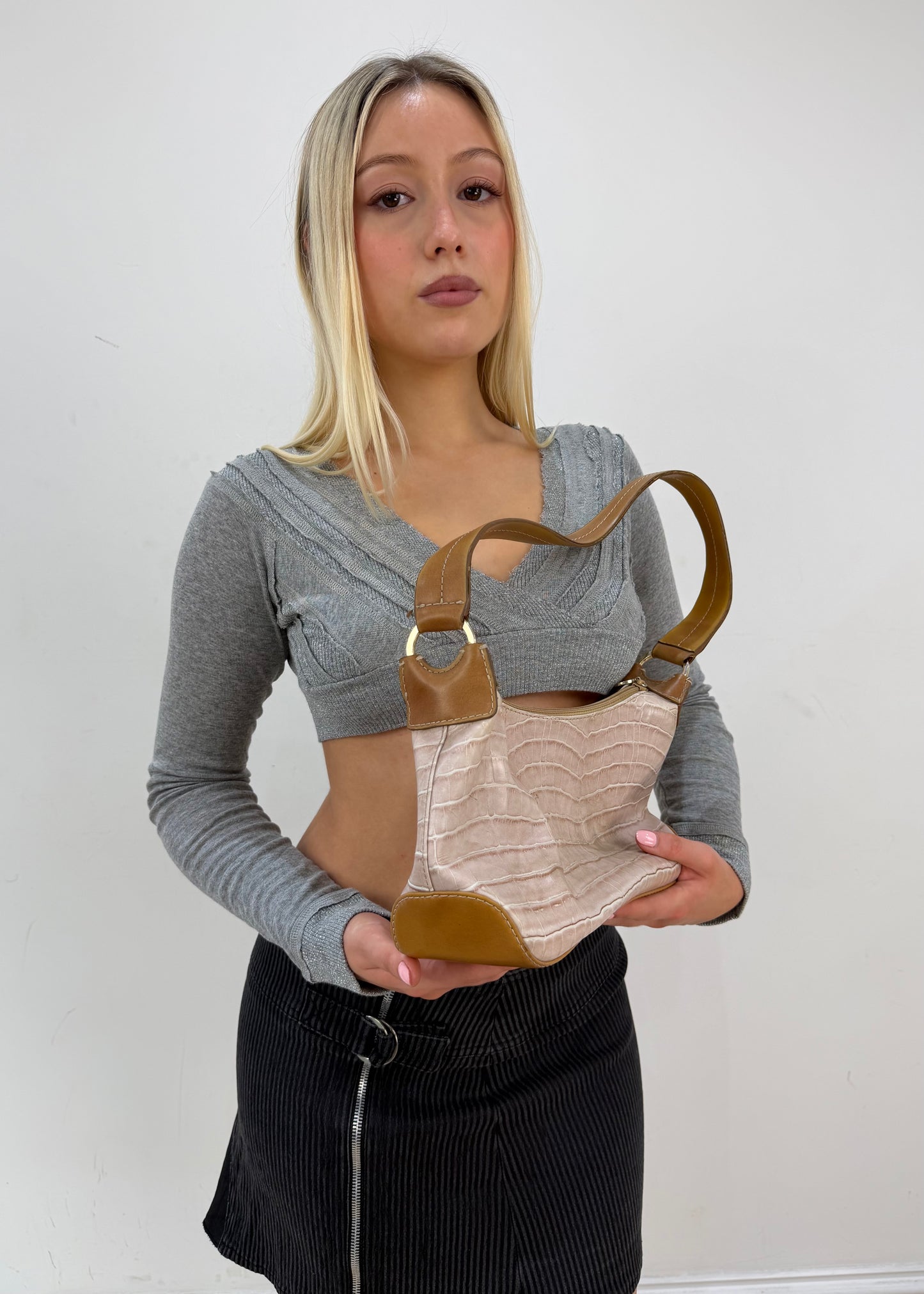 one size beige croc-effect shoulder bag image 1