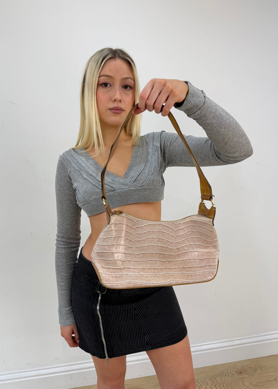 one size beige croc-effect shoulder bag image 6