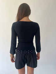 medium grey and black betty boop graphic long sleeve top back view