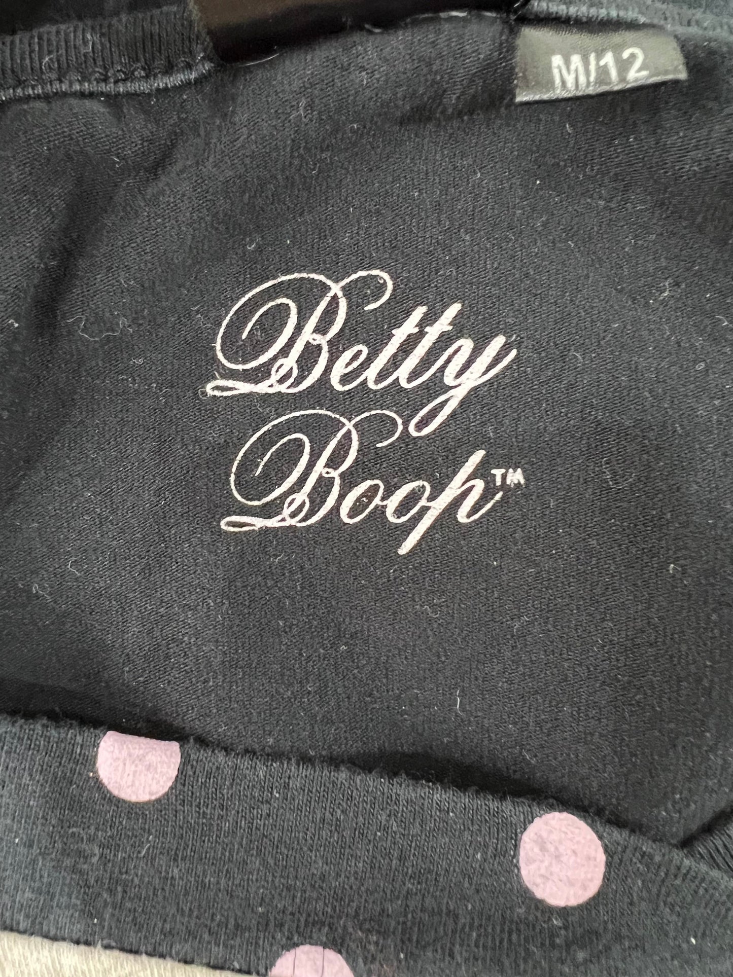 medium grey and black betty boop graphic long sleeve top brand and size label