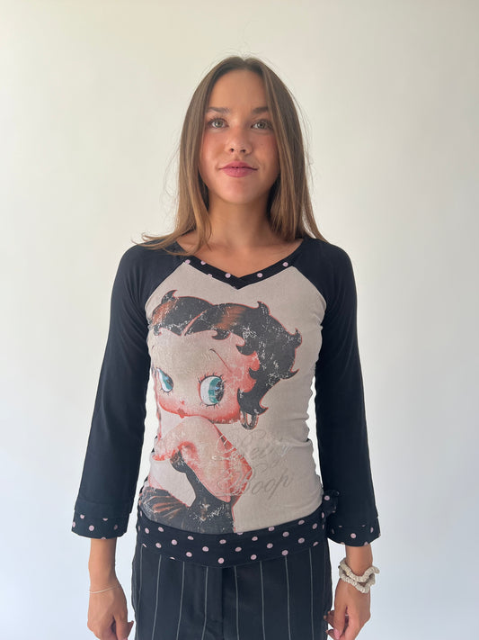 medium grey and black betty boop graphic long sleeve top front view