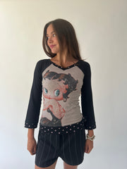 medium grey and black betty boop graphic long sleeve top right side view