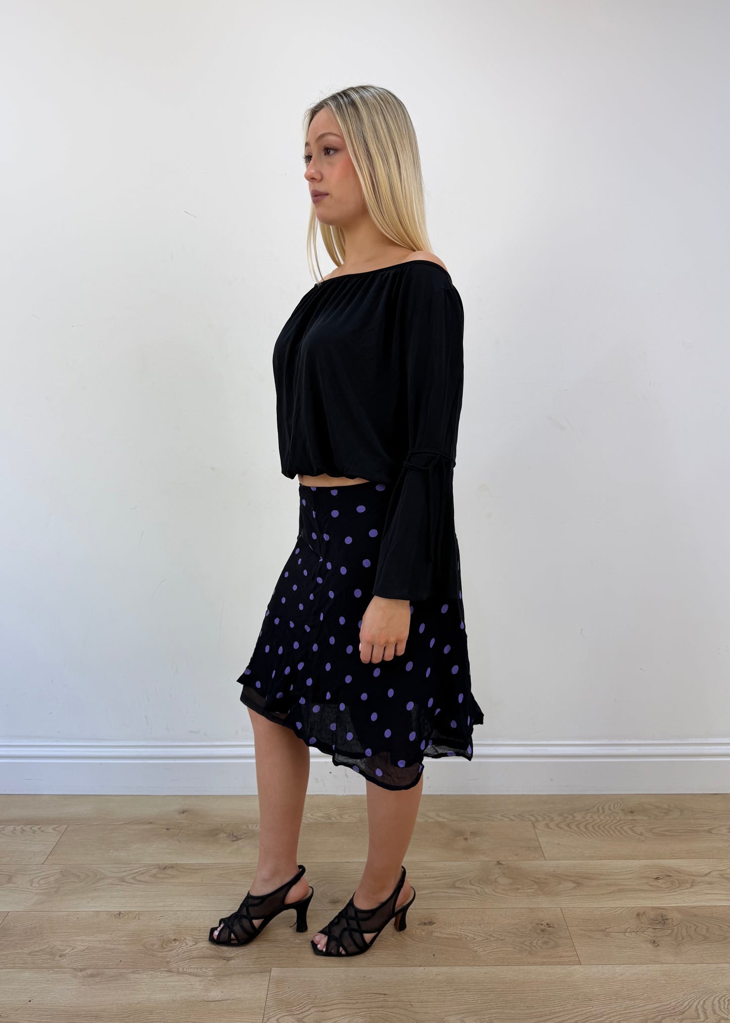 medium black sheer off the shoulder top view 4