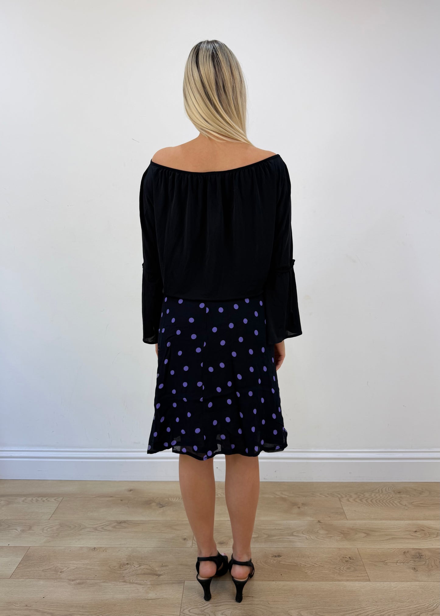 medium black sheer off the shoulder top view 5
