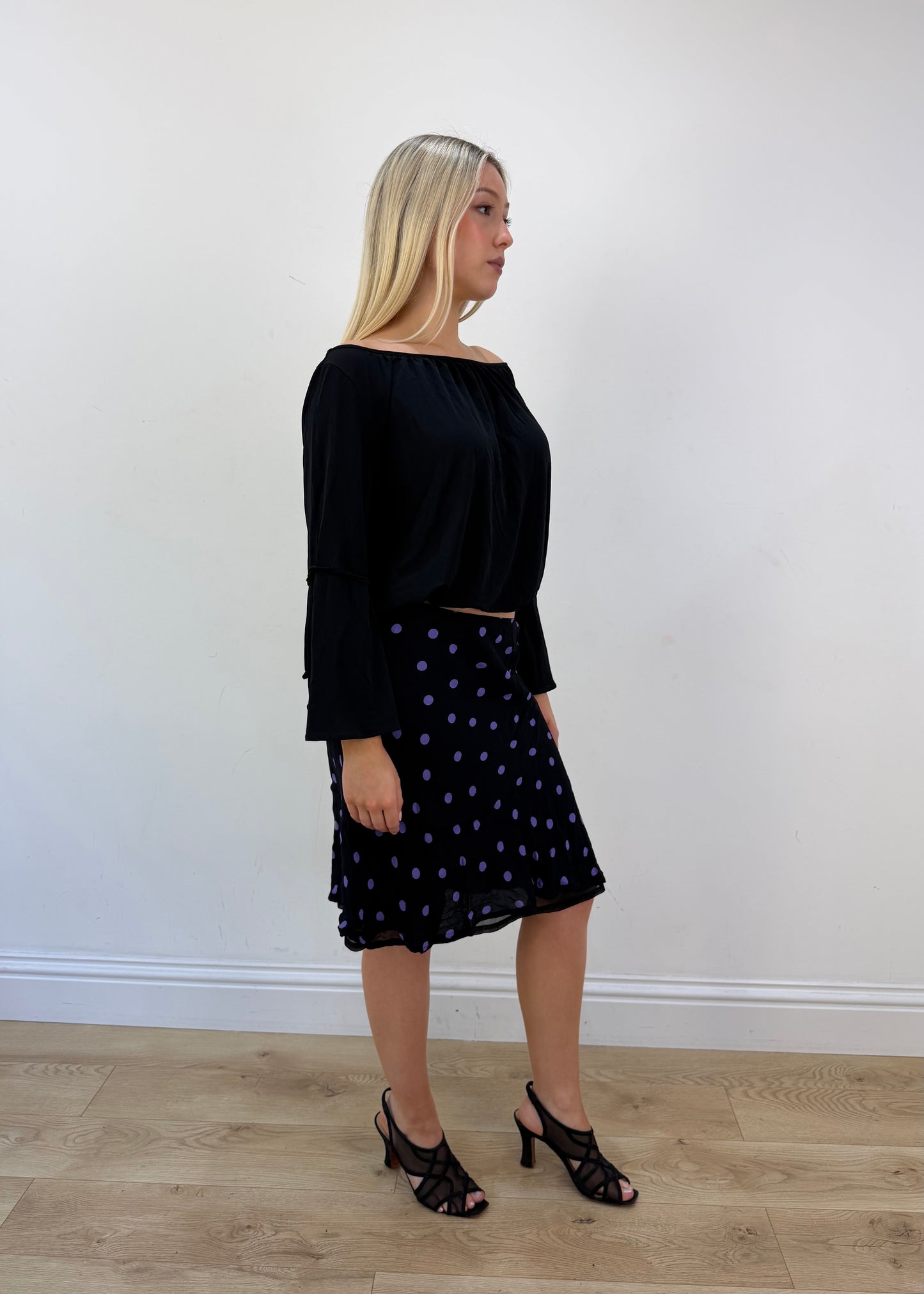 medium black sheer off the shoulder top view 6