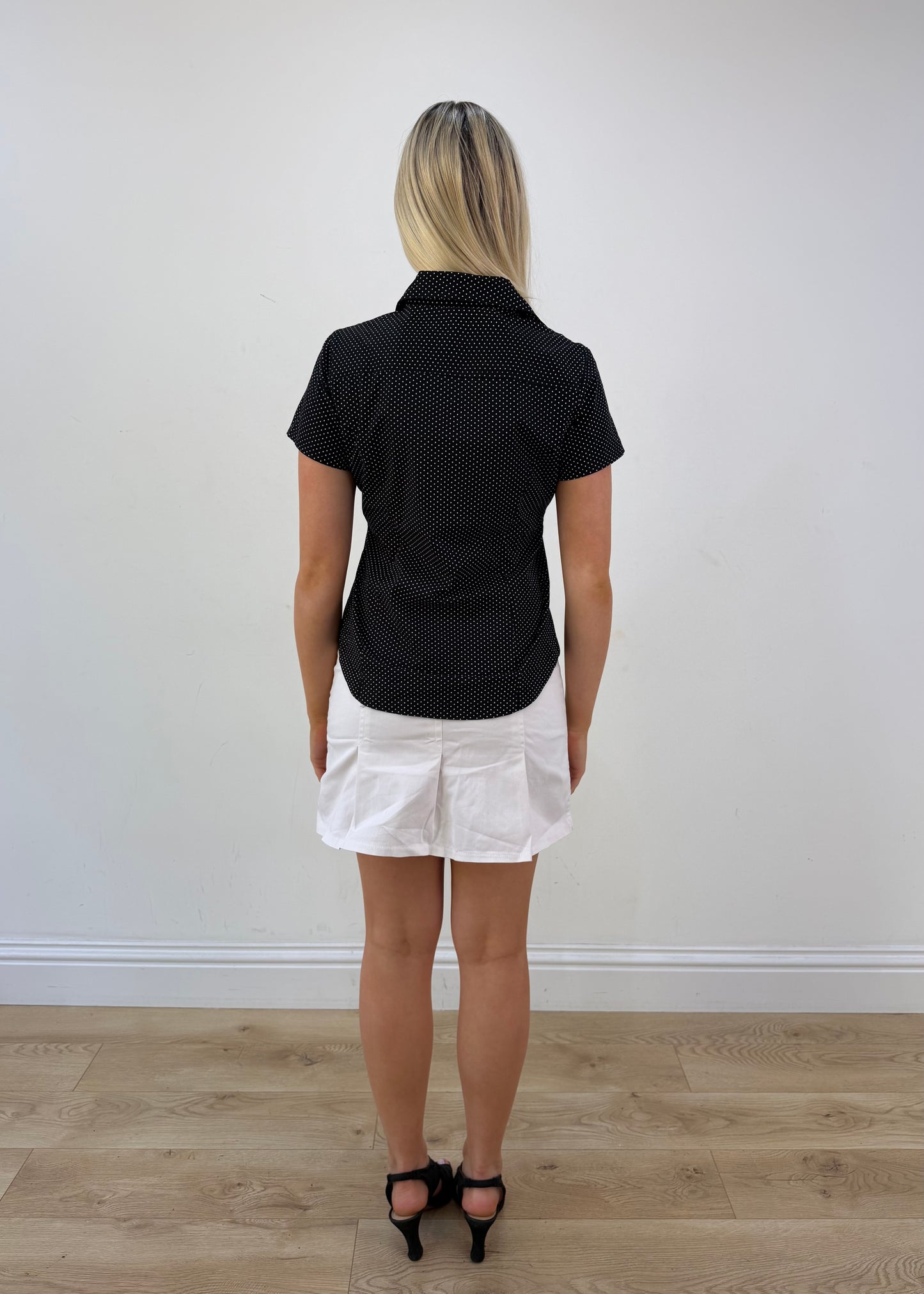 small black polka dot short sleeve shirt view 5