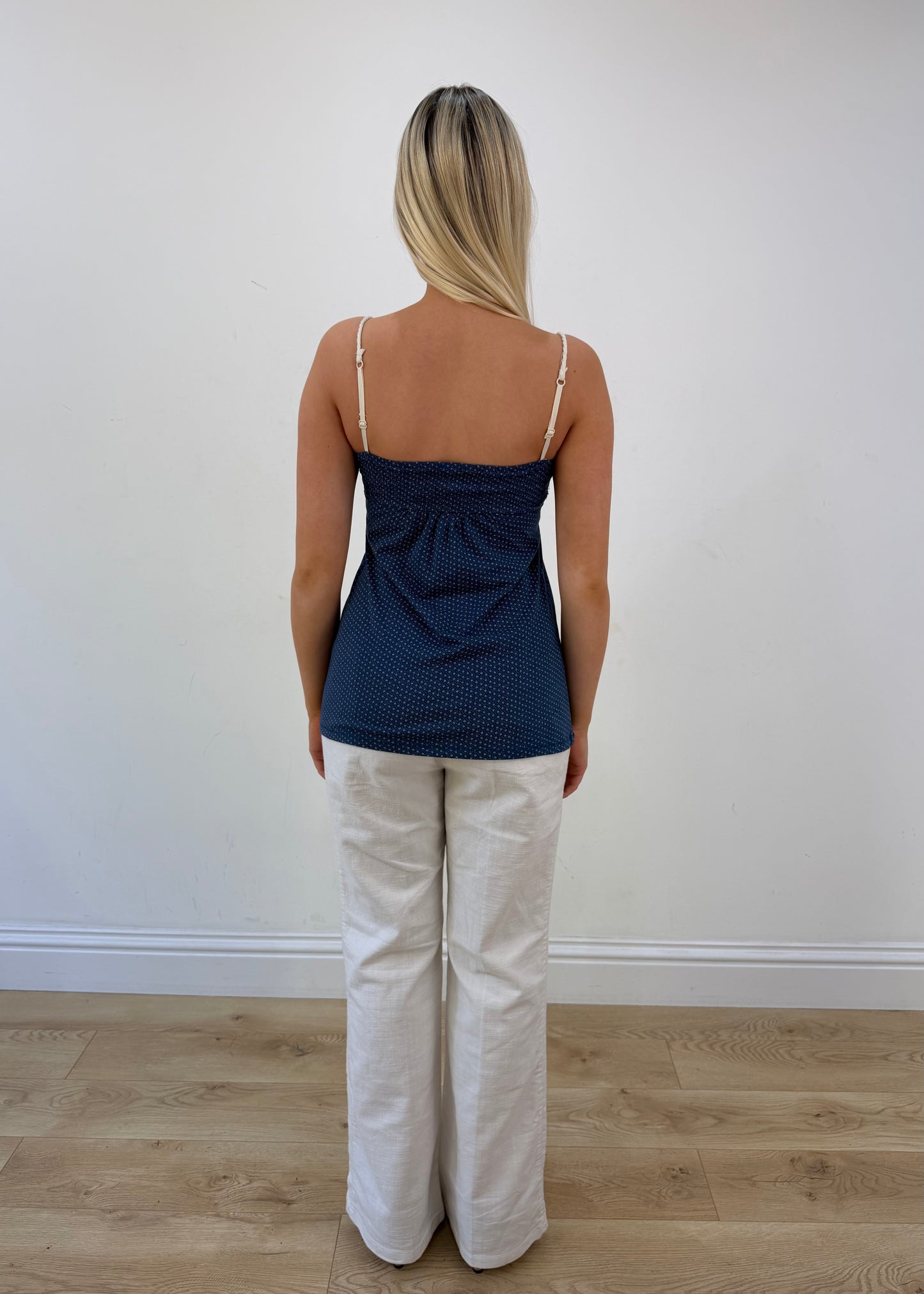 small blue patterned cami top view 5