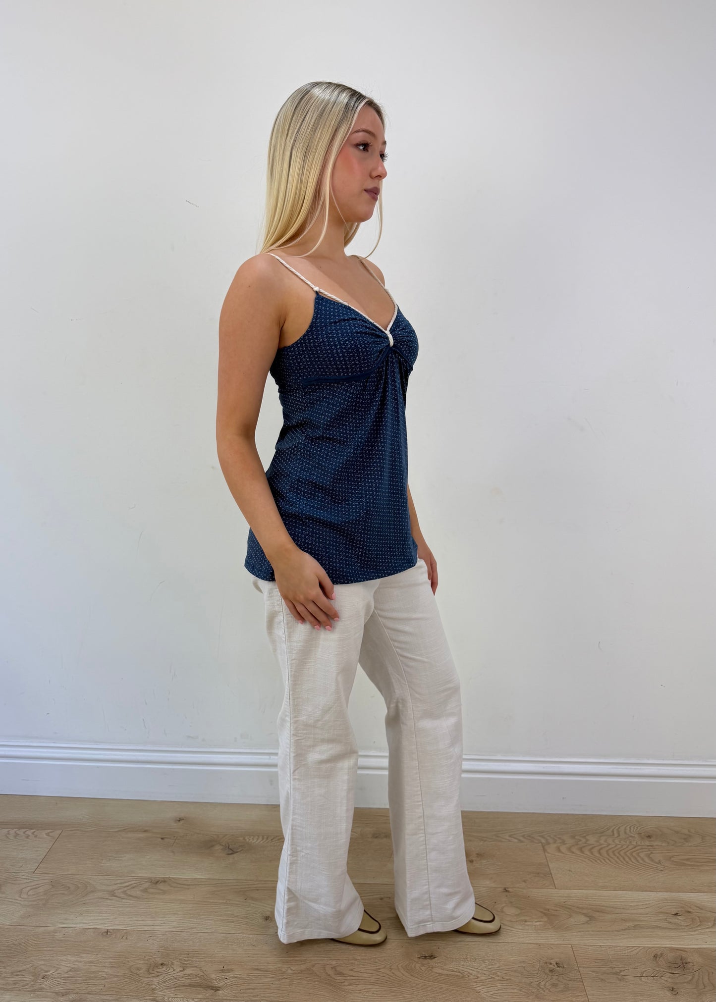 small blue patterned cami top view 6
