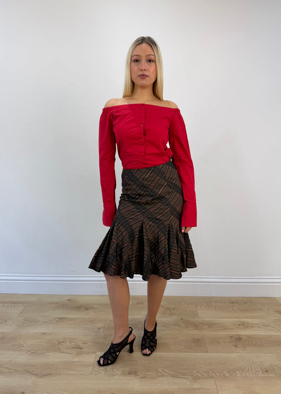 Small brown Scandalo plaid midi skirt