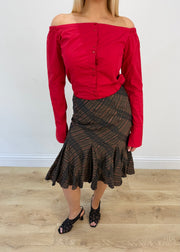 Small brown Scandalo plaid midi skirt