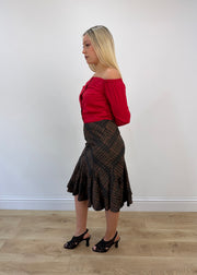 Small brown Scandalo plaid midi skirt