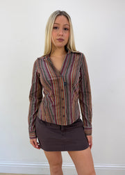 small brown denim mini skirt 01 front with face