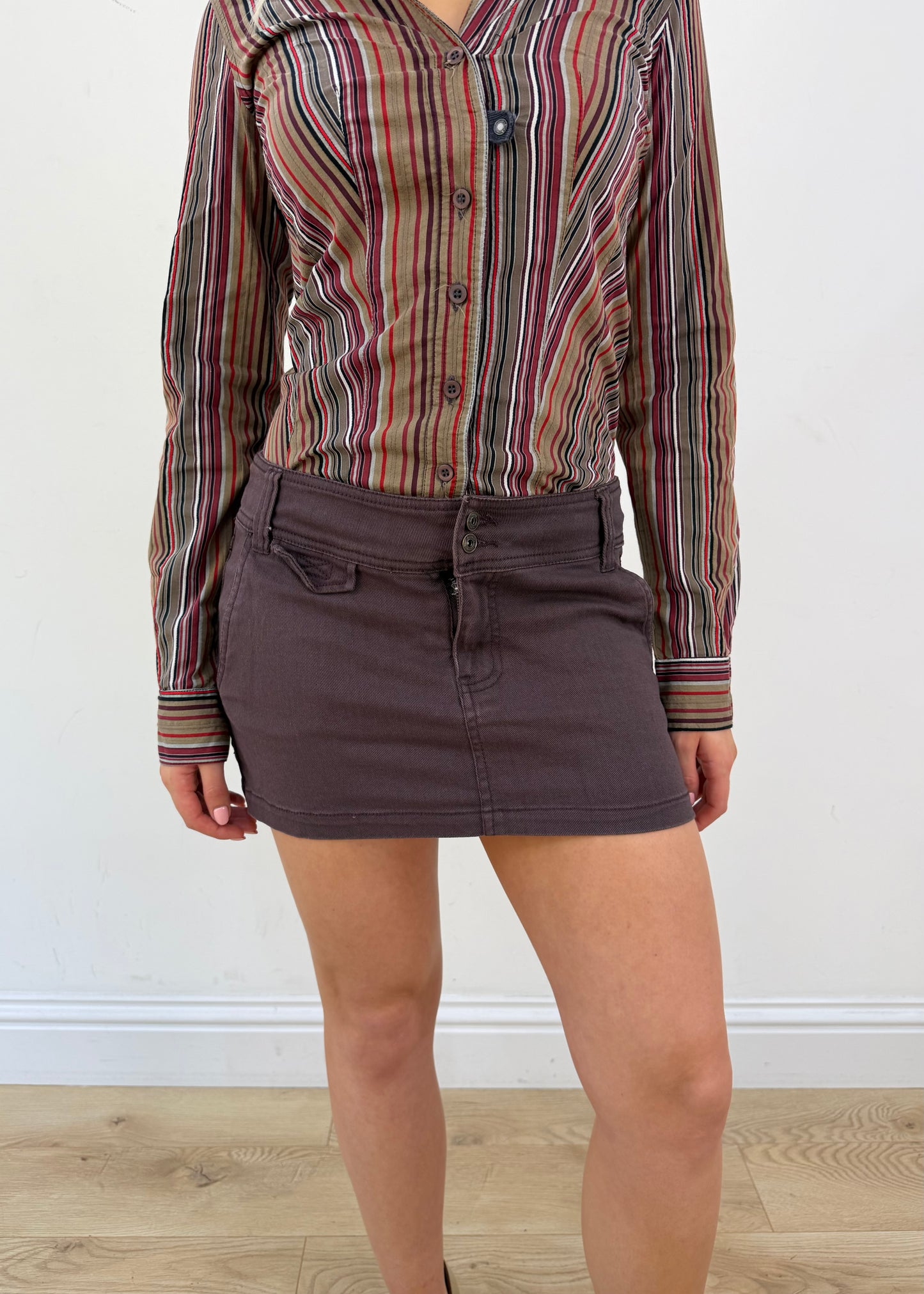 small brown denim mini skirt 07 detail