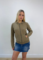 large brown burberry check-lined zip hoodie image 1