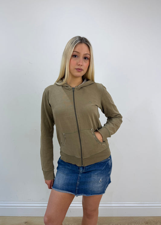 large brown burberry check-lined zip hoodie image 1