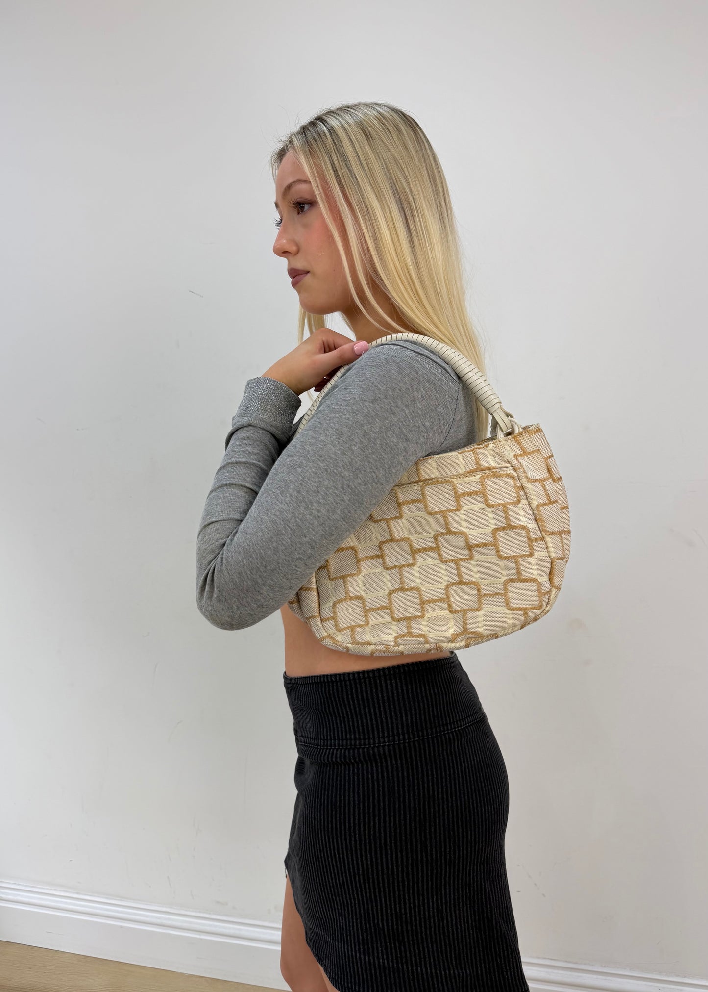one size cream and beige geometric shoulder bag image 4