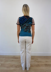 small custo barcelona orange and white patterned top view 5
