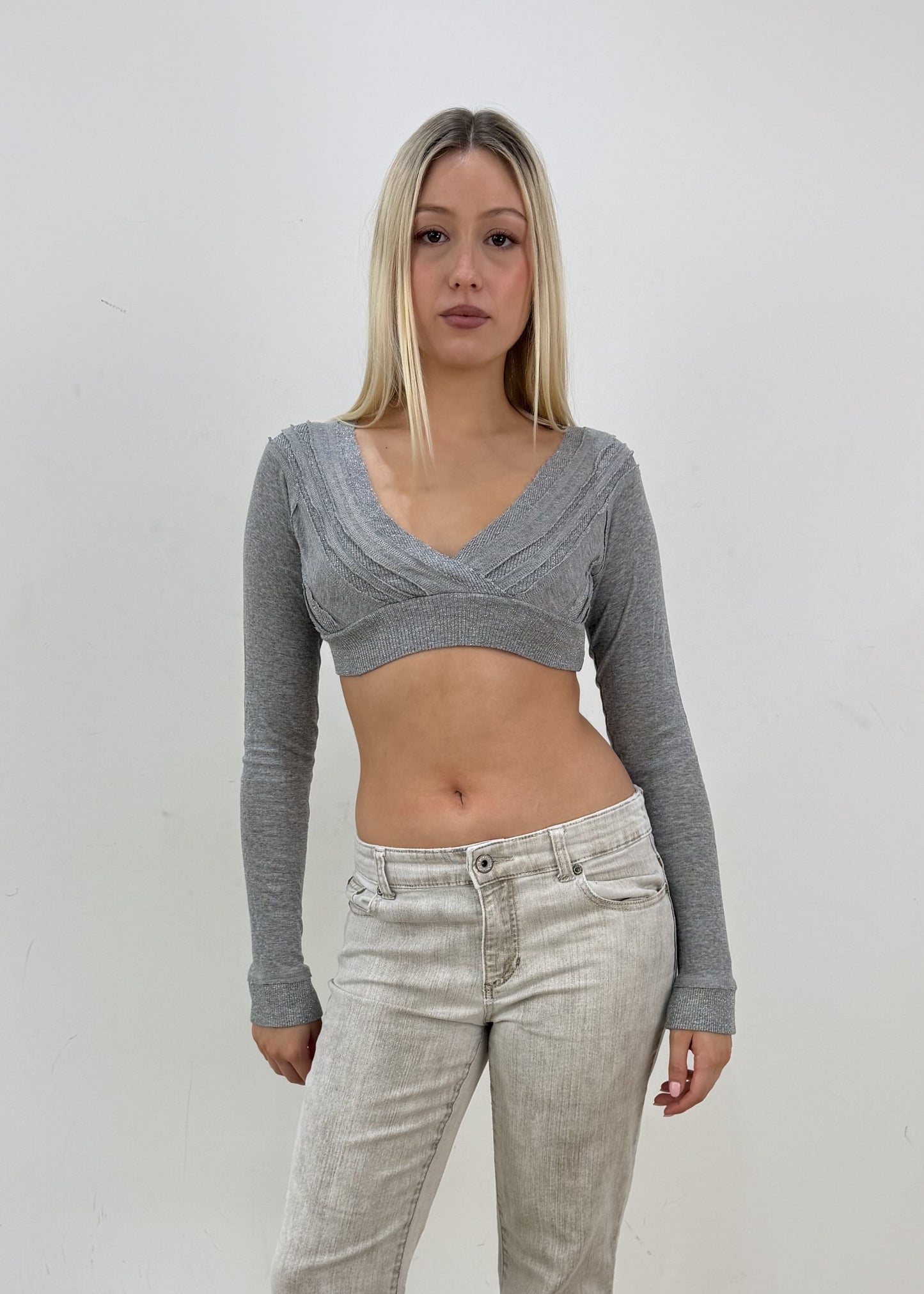 small grey cropped bolero cardigan image 1